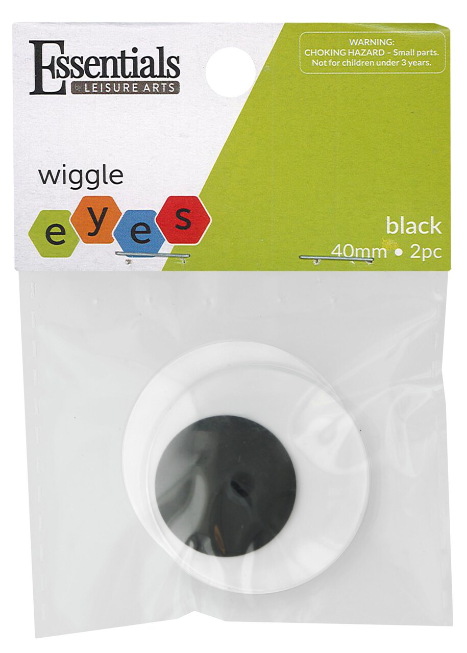 Essentials by Leisure Arts Eyes Paste On Moveable 40mm Black 2pc Googly Eyes, Google Eyes for Crafts, Big Googly Eyes for Crafts, Wiggle Eyes, Craft Eyes